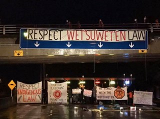 Protesters block access to the Swartz Bay ferry terminal on Monday, Jan. 20, 2020, in response to a call to action by some Wet’suwet'en First Nations members who are against a Coastal Gaslink project.
