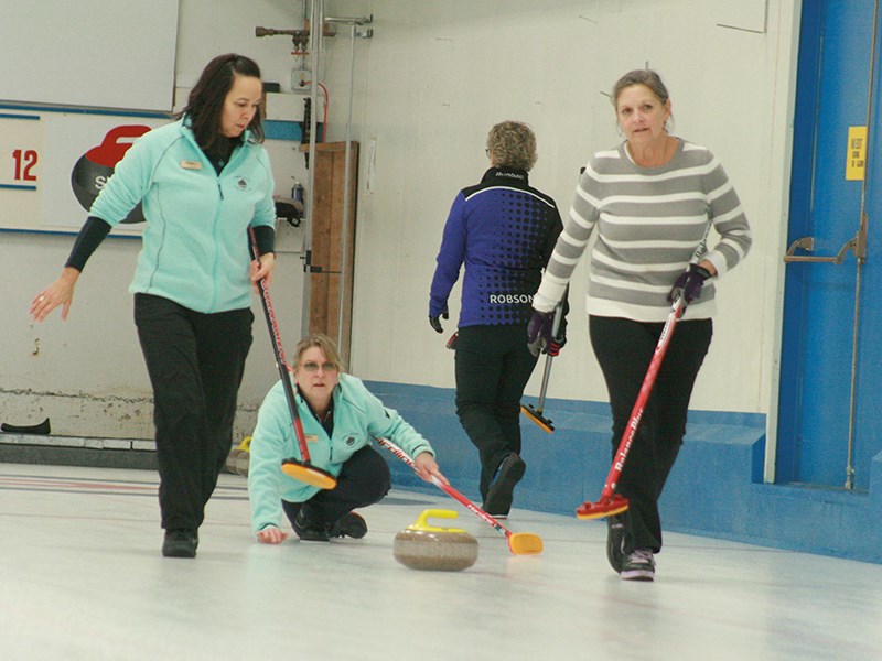 KEEN COMPETITORS: Powell River’s senior women’s curling team [from left] of Lisa Skinner, Rhonda Raimondo and Barb Cooper, skipped by Lynda Sowerby (not pictured), curled well during the Vancouver Island region senior curling playdowns January 18. Vanessa Bjerreskov photo