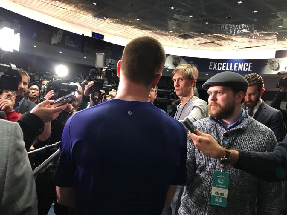 Daniel Wagner in the locker room at the Sedins' final home game.