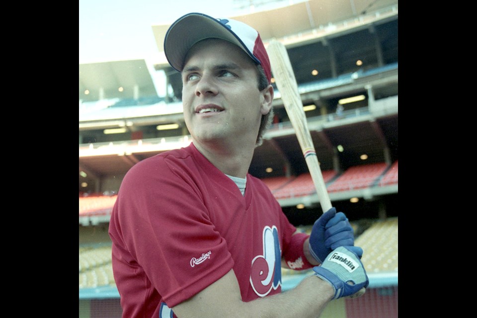 A young Larry Walker warms up before a game in Los Angeles in 1989.