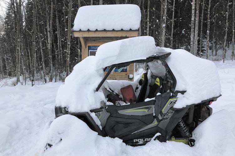 A Polaris side-by-side ATV is seen abandoned in Moore's Meadow Nature Park on Jan. 19. The vehicle was stolen and abandoned on Dec. 15.