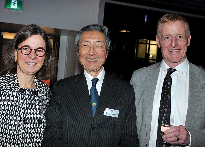 Leslie Carter and James Carter with Capilano University chancellor David Fung (centre).
