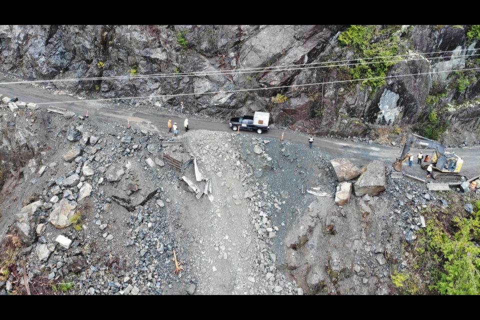 The damage from a rockslide on Highway 4 between Port Alberni and Tofino and Ucluelet is seen on Friday, Jan. 24, 2020.