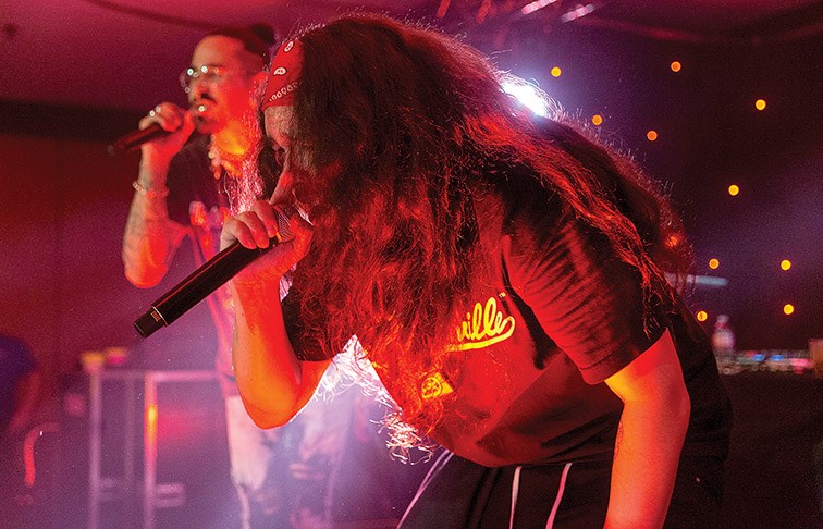 Citizen Photo by James Doyle. Snotty Nose Rez Kids perform to a sold-out crowd on Saturday night at the Ramada Prince George during Coldsnap Music Festival’s Hip-Hop Happenin’ concert.