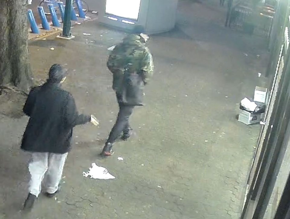 Vancouver police want to speak with the two men seen in this screengrab in the hopes they can provid