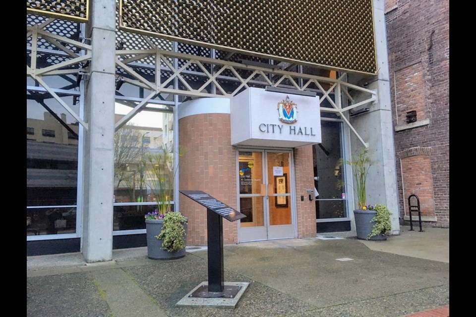 The Pandora Avenue entrance at Victoria City Hall. Victoria councillors are being accused of straying beyond their jurisdiction and not paying enough attention to local concerns.