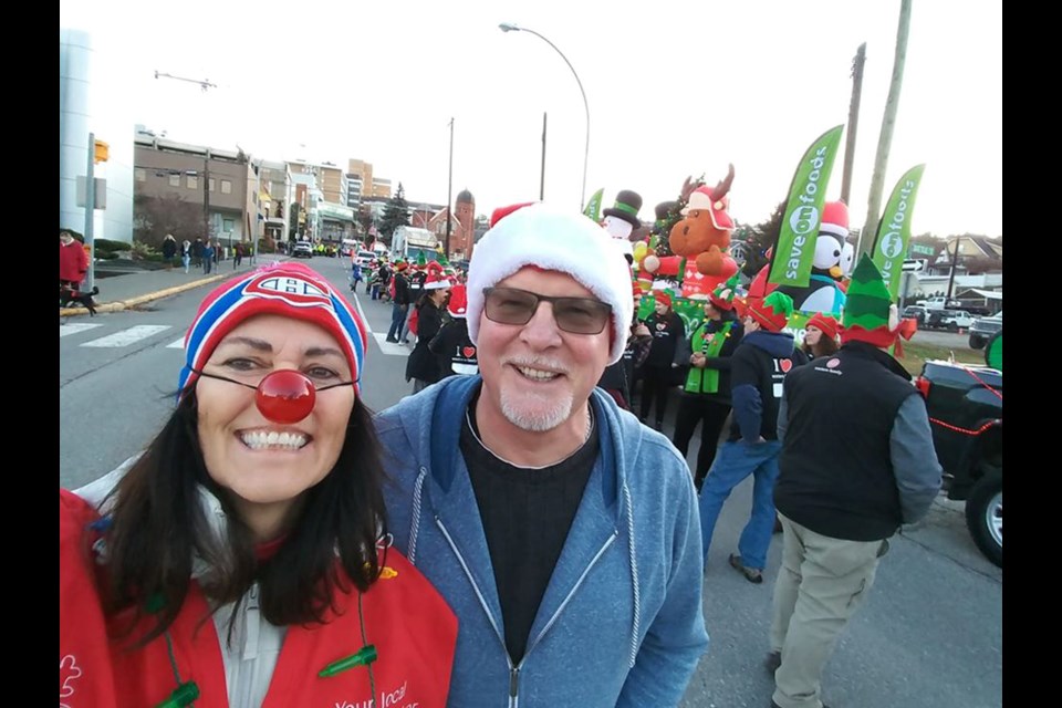 Tara Holmes leading the way in the Santa Claus Parade in downtown Kamloops.