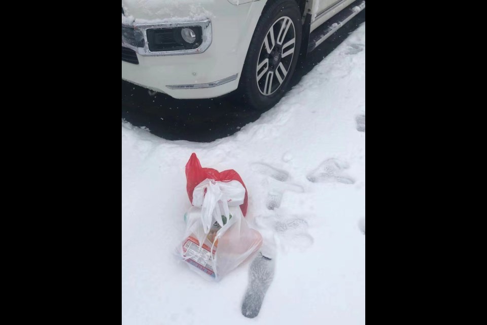 Grocery bags left at the homes of people choosing voluntary isolation. Photo submitted.