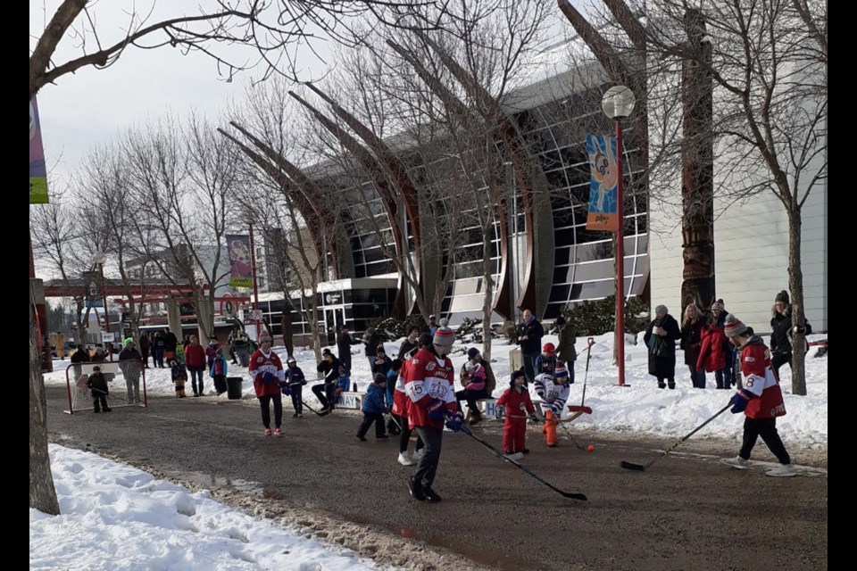 Street hockey was a popular activity during Sunday's Downtown Winterfest.