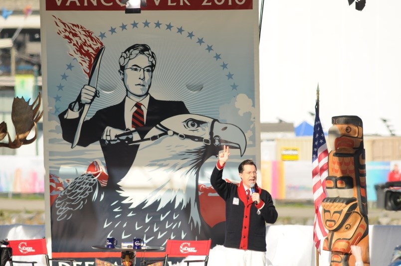 Stephen Colbert staged an episode of The Colbert Report near Science World during the Olympics openi