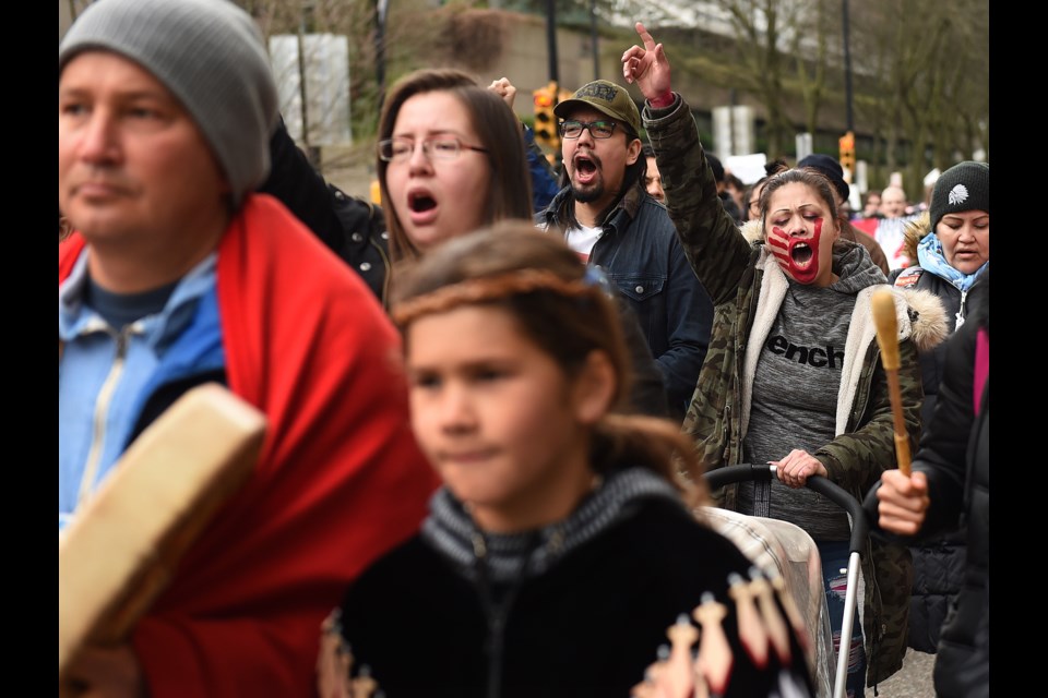 Protesters in solidarity with the Wet’suwet’en gathered downtown for another day of action. Photo Dan Toulgoet