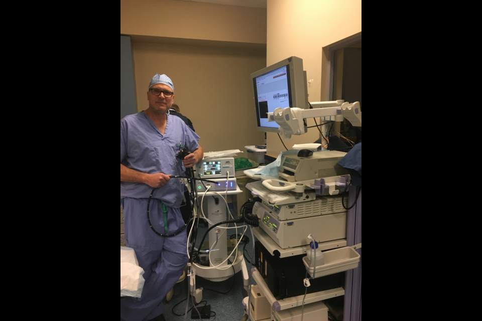 Surgeon Dr. Gilbert Wankling with the new SpyGlass DS Syetm minutes before performing the scope on the fourth patient since it arrived at University Hospital of Northern B.C. a few weeks ago.