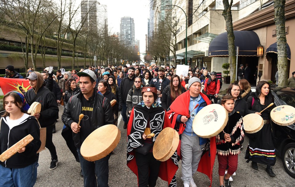 Protesters in solidarity with the Wet’suwet’en gathered downtown for another day of action. Photo Da