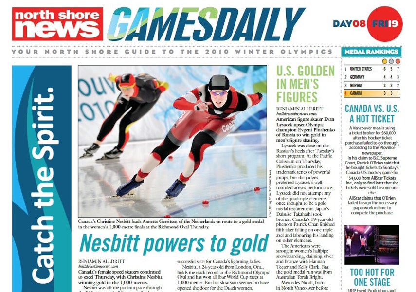Christine Nesbitt won speed skating gold for Canada on Day 7.