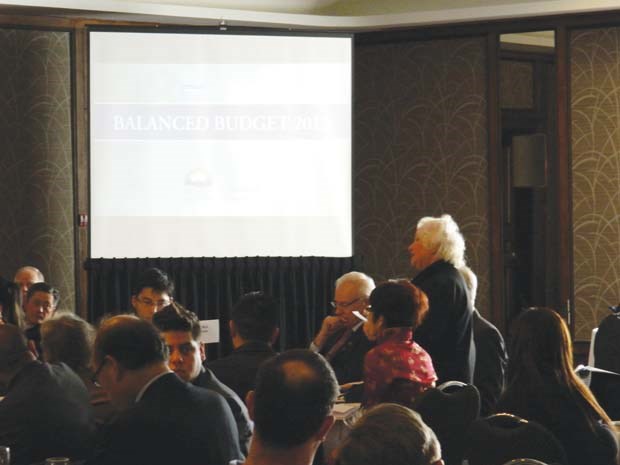 Finance minister Mike de Jong addressed the Richmond Chamber of Commerce about the new provincial budget.