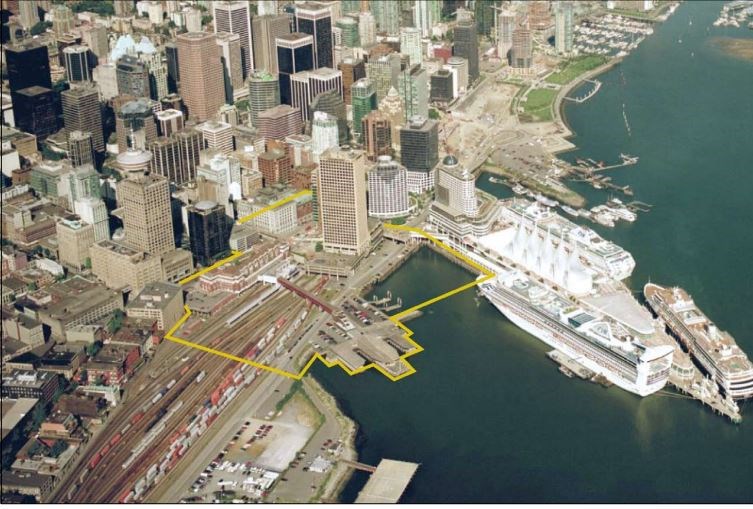 Yellow outlines the area addressed in the Central Waterfront Hub Framework.