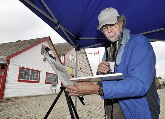 Steveston was a raceway, of sorts, for artists on Saturday in the 2nd Annual Grand Prix of Arts. Sixty-five artists had three hours to create a masterpiece for prize money, title and the newly dedicated trophy, the Gray Cup. This year's winner was Kerry Erickson with his street painting of Moncton Street with the bike shop. In second place was Michael Abraham and third place was Larry Tiller with honourable mention to Jim McFarland. In the youth category: First place went to Shirley Lui; second place went to Kitty Man; third place went to Emma Sun; and honourable mention to Roena Ong.