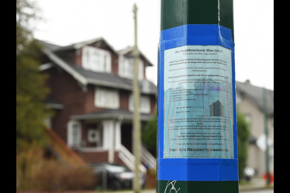 West Kitsilano Residents Association has dotted the neighbourhood with signs about the city's rental development measures. Photo Dan Toulgoet