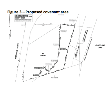 The Josephine Lake lot covenant now covers this .217 ha area.