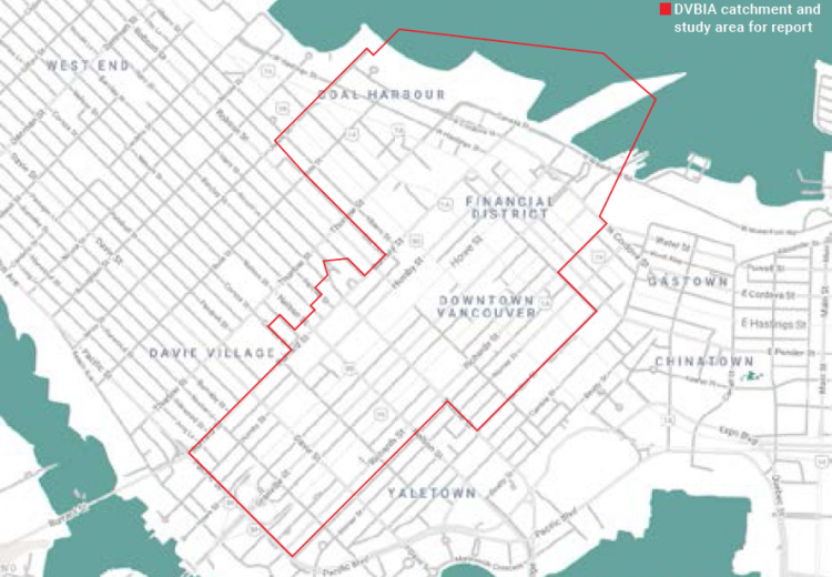 The DVBIA district. Image from Then and Now: An Analysis of Downtown Retail report