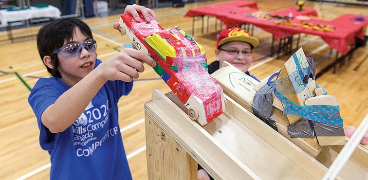 Citizen Photo by James Doyle. Students from Foothills Elementary get ready to race their gravity cars at College of New Caledonia on Thursday morning during the 5th Annual Regional Skills Competition.