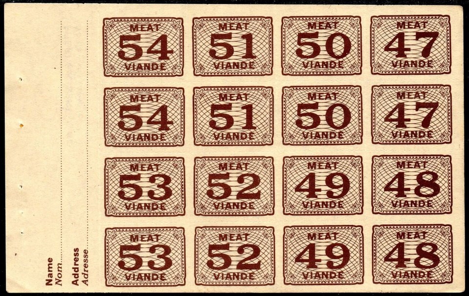 Canadian meat ration stamps, 1943
