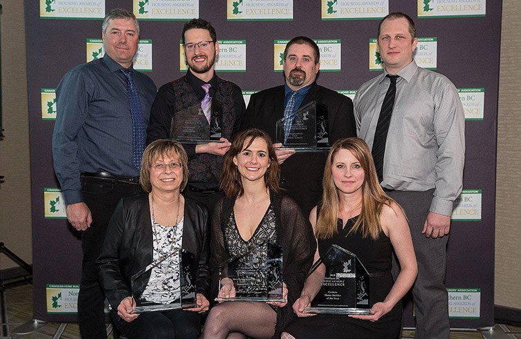 Citizen Photo by James Doyle. The team from Copper Falls Custom Homes poses for a photo with their awards from the Northern B.C. Housing Awards of Excellence ceremony on Saturday night at the Courtyard by Marriott ballroom.