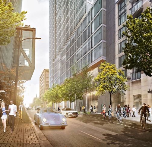 View north on Richards Street from in front of L'Hermitage. Rendering W.T. Leung Architects