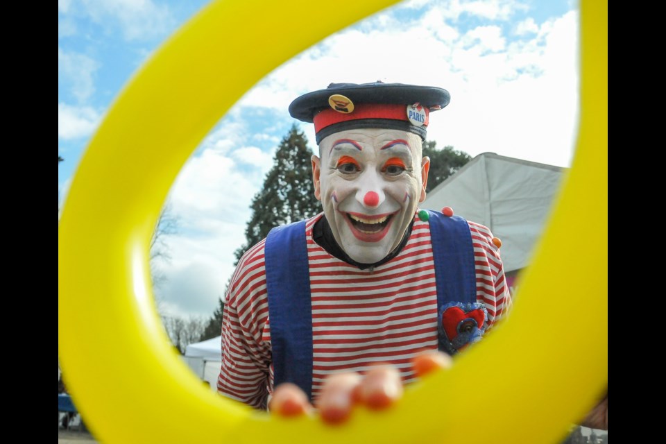 Self-titled Frenchie the Clown told the crowd he"landed this morning in a private plane from France" and is hear at Coquitlam's Festival du Bois for "two days only."