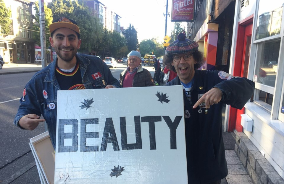 Jay Aikenhead shares a moment with Nardwuar the Human Serviette. Photo courtesy of Jay Aikenhead