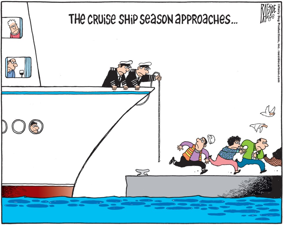 Adrian Raeside cartoon, March 11, 2020 - cruise ship season and COVID-19