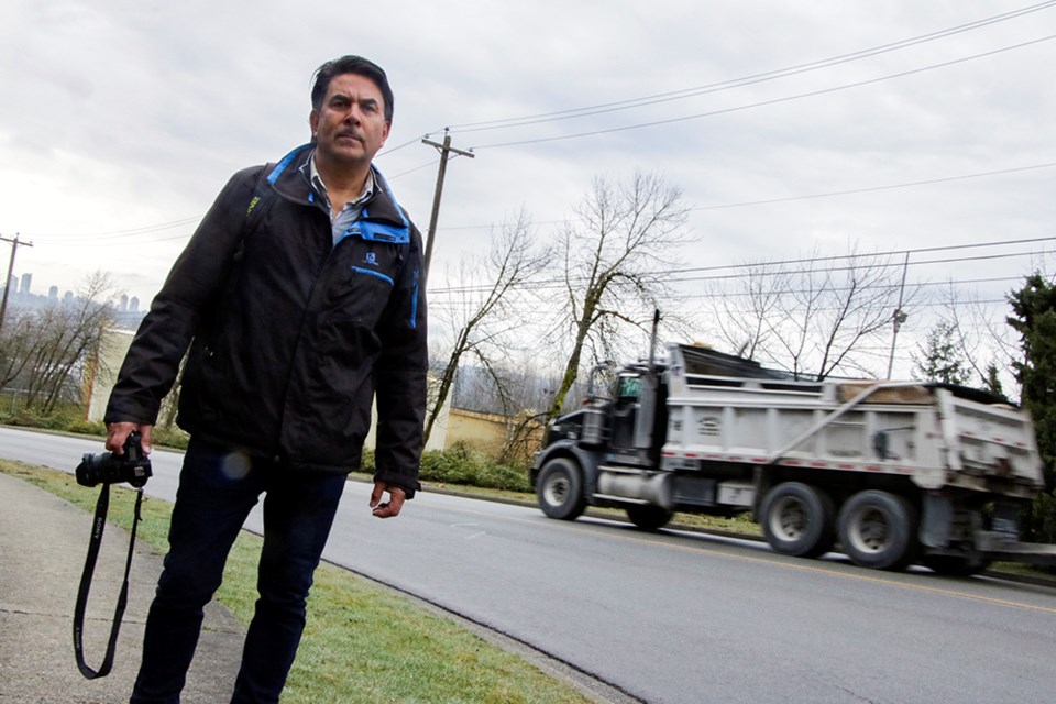 Burnaby Mountain resident John Preissl has taken up policing the heavy truck traffic to and from Trans Mountain's Burnaby Terminal – and he's not alone. Several of his neighbours have taken up taking photos and videos of trucks when they're causing issues on the road.