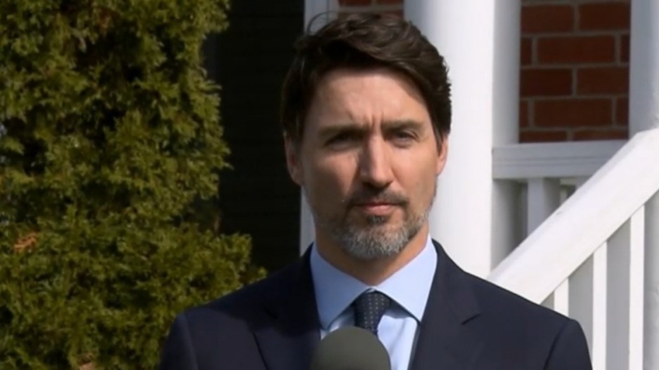 Prime Minister Justin Trudeau spoke with media this morning. Photo screengrab