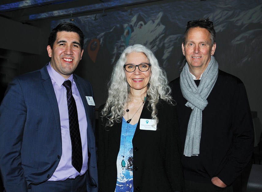 Squamish Nation councillor Syetáxtn (Chris Lewis), North Van Arts executive director Nancy Cottingham Powell and Polygon Gallery executive director Reid Shier.