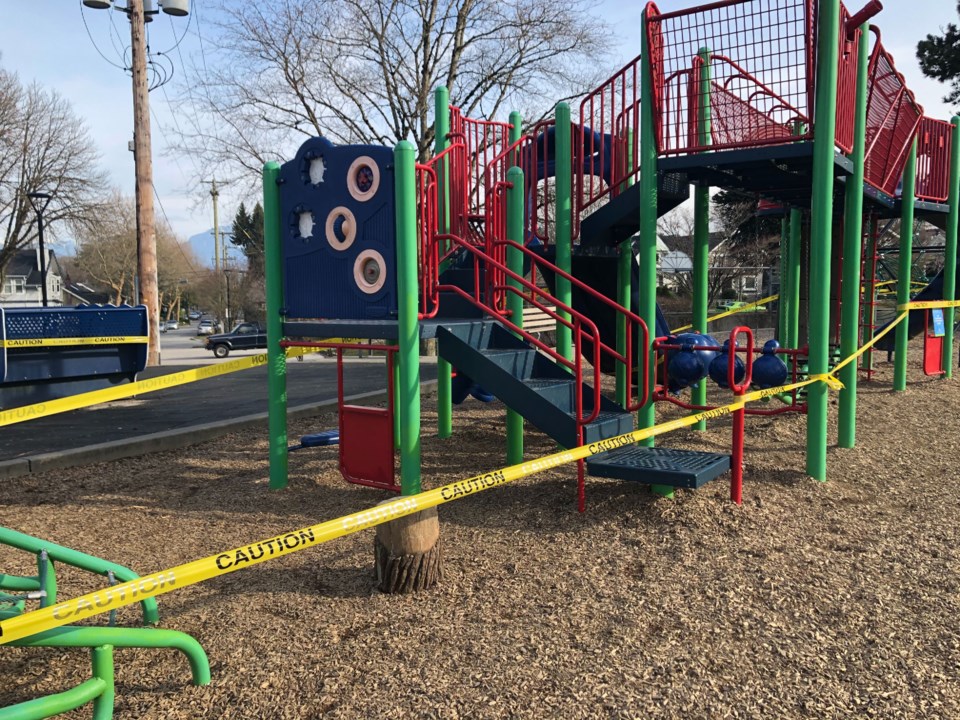 The Vancouver Park Board is using caution tape to keep people away from playground equipment. Photo