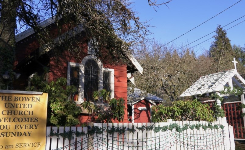 The Little Red Church, where Bowen's food bank is open 24/7.