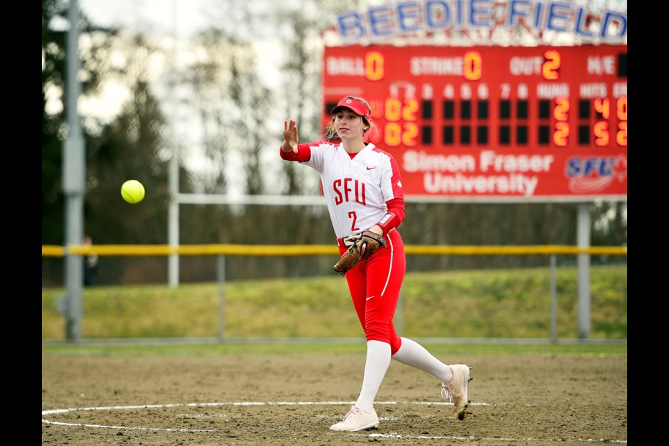 SFU's Anissa Zacharczuk pitches during one of the team's double-headers earlier this month.