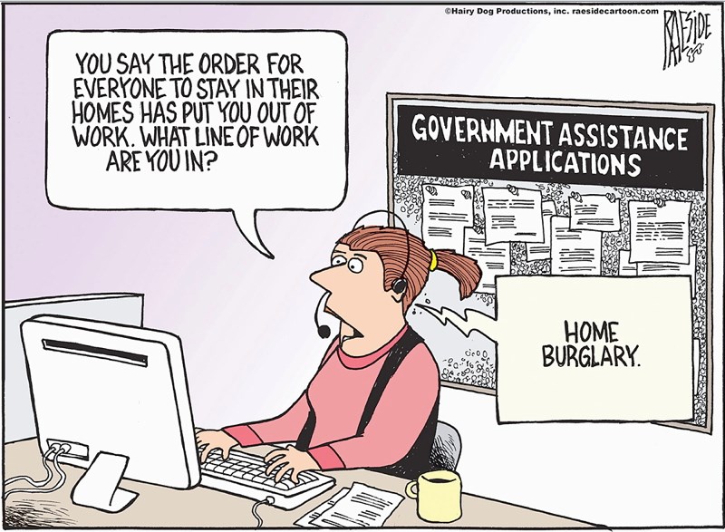 Adrian Raeside cartoon, March 26, 2020, applying for government assistance
