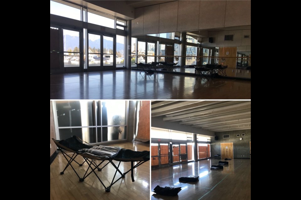 The Coal Harbour community centre is being used to accommodate people from a homeless shelter to protect them from contracting COVID-19. Images courtesy Shayne Ramsay/Twitter