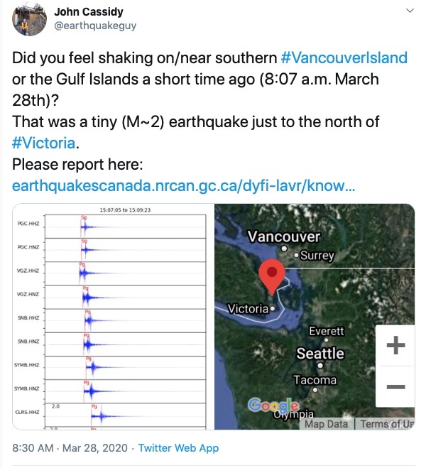 photo Twitter image of earthquake notice March 28, 2020