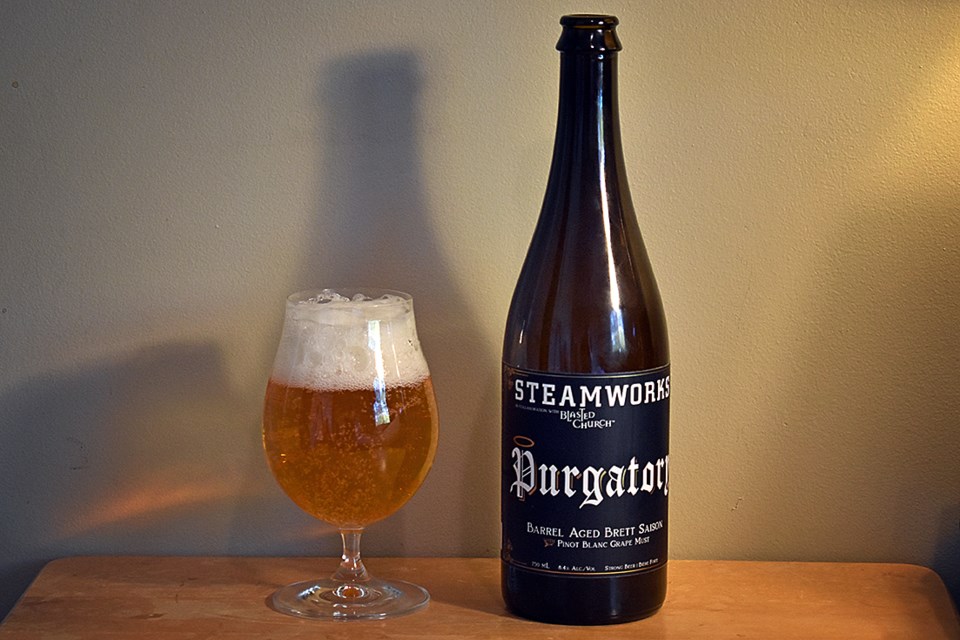 The very apropos Purgatory by Steamworks Brewing is a barrel-aged brett saison fermented with Pinot