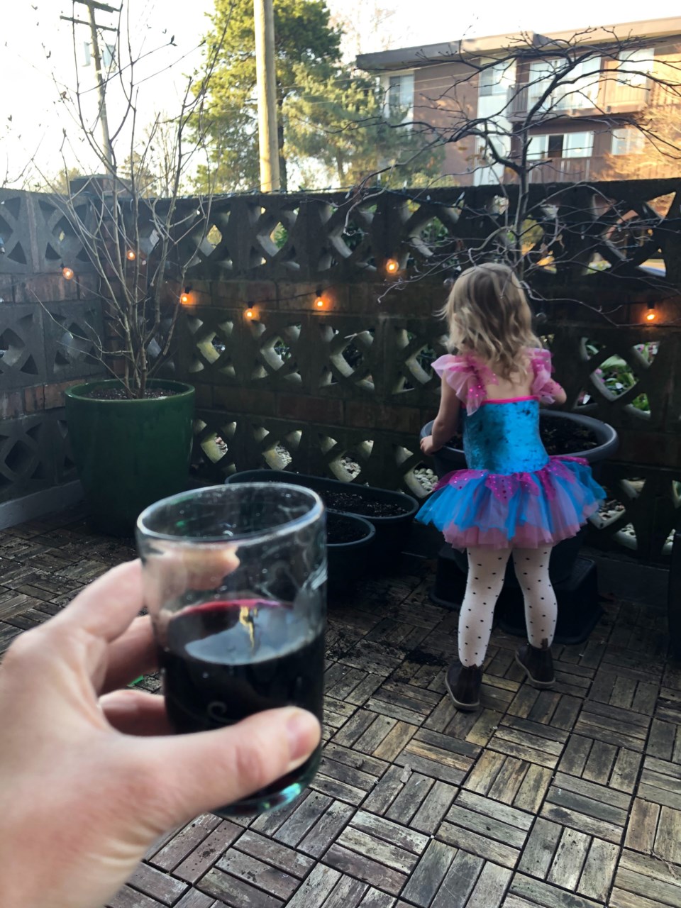 Jessica Kerr partakes/observes her daughter's patio activities. Photo Jessica Kerr