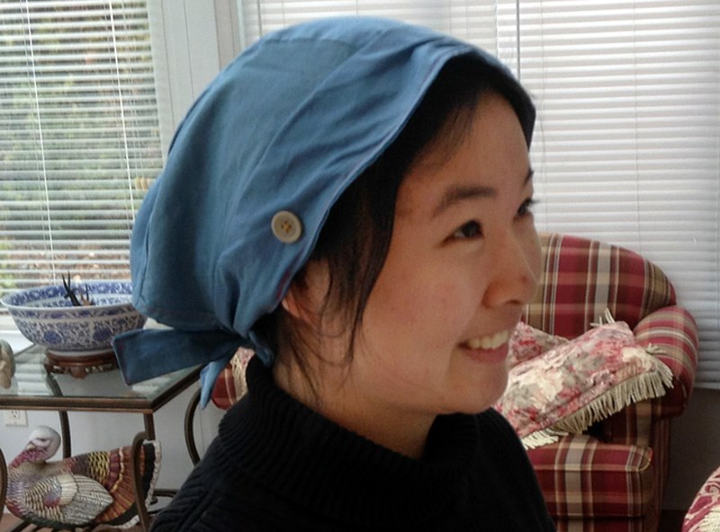 Jessica Liu, a Port Moody secondary student, models one of the scrub caps her Sewsociety Project group has designed and made for local health care workers.