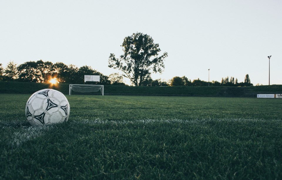 soccer ball, empty field