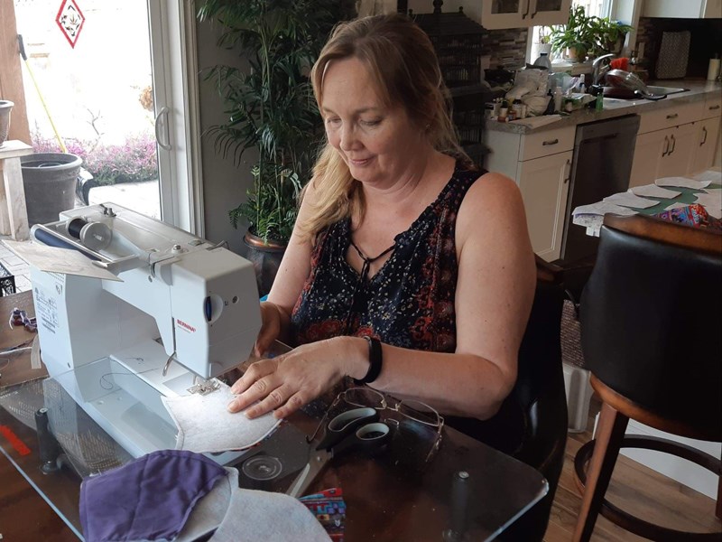 MEETING A NEED: Arlette Raaen, co-president of inclusion Powell River Society board of directors, put her sewing skills to use making masks for the organization’s workers. Contributed photo