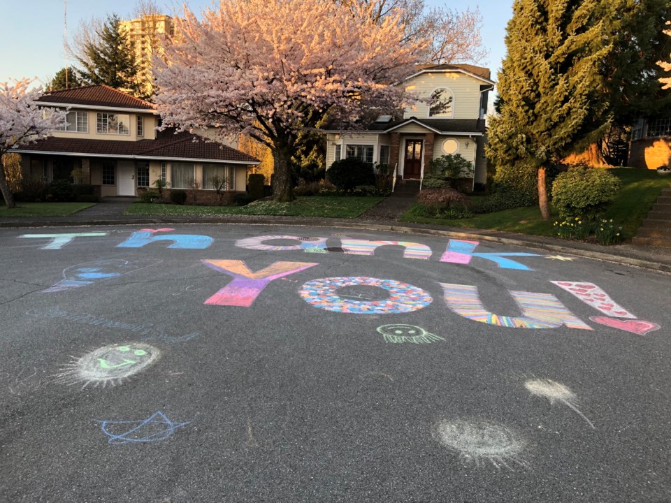 chalk art, thank-you, health-care worker tribute, New Westminster