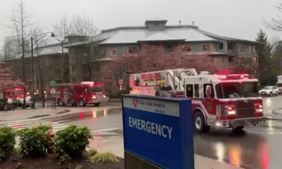 First responder vehicles parade in front of Eagle Ridge Hospital in support of front line healthcare