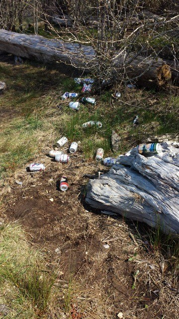 The remnants of a boozy party was found in a wooded area on the West Dike Trail Monday morning. Photo submitted