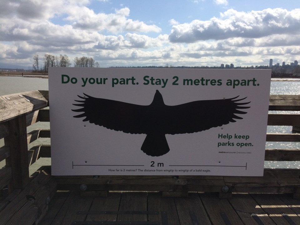 Sapperton Landing, sign, COVID-19