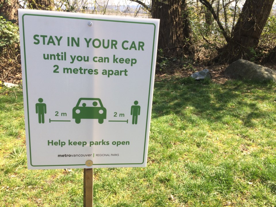 Sapperton Landing, signage, COVID-19